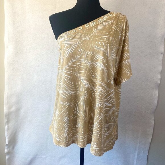 MICHAEL Michael Kors Tops - NWT Micheal Kors One Shoulder Novelty Palm Print Embellished Neck Top Size XL